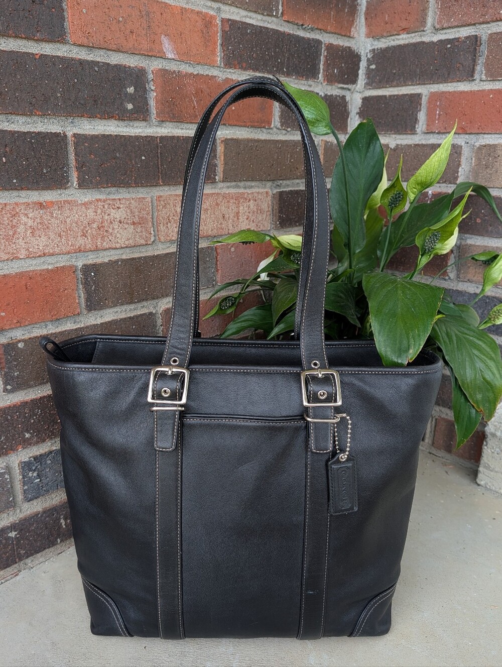 🖤 Vintage Y2K Coach Hamptons #6491 Leather Adjustable Zip Top Shoulder Tote Bag